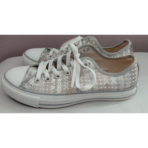 Converse Chuck Taylor All Star Women's 8 Beige Silver Sequin Low Top Sneakers - Picture 3 of 8